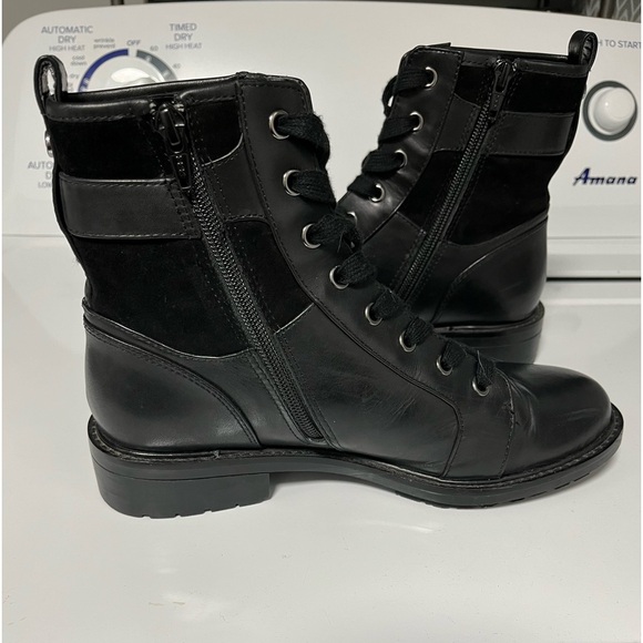 Alex Marie Black Leather Velvet Combat Boots - Picture 5 of 10